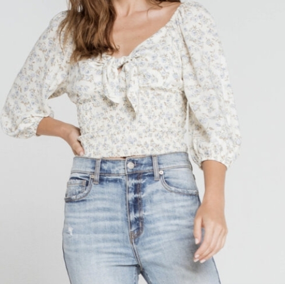 WEST OF MELROSE Flower smocked top L - Picture 7 of 8